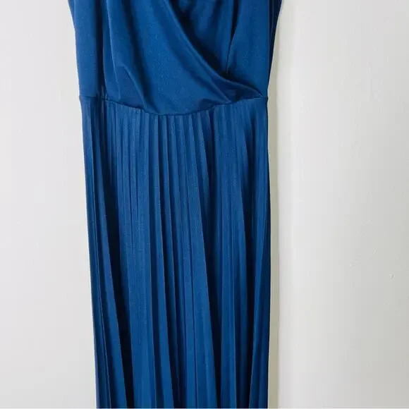 ASOS blue navy pleated tank cross wedding evening stretchy maxi dress 6 - Picture 3 of 9
